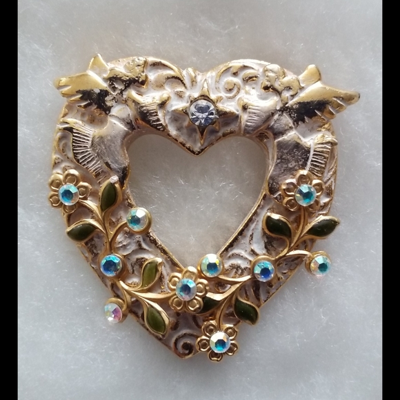 Aurora Borealis Rhinestone Heart Brooch Pin - Picture 2 of 10